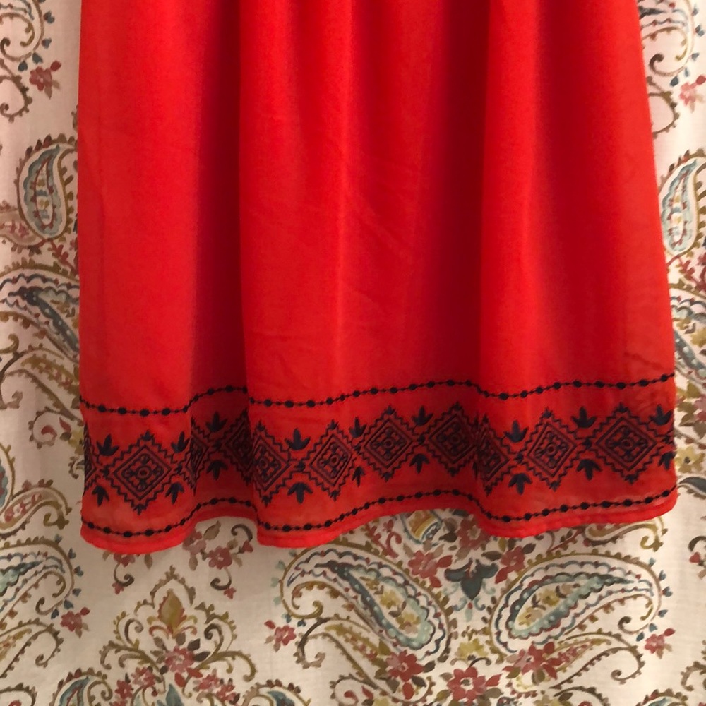 Coral Color Embridered Mini Dress - Picture 3 of 4